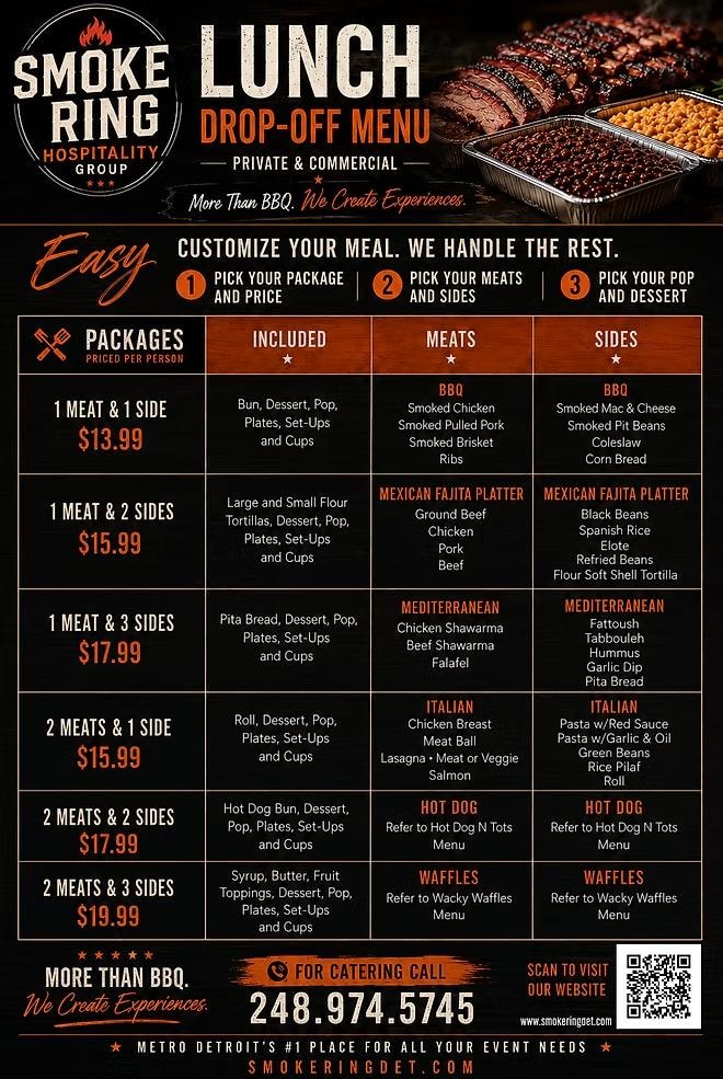 Smoke Ring drop-off catering full menu and pricing